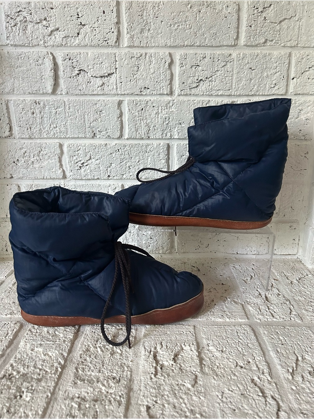 Vintage 1970s Eddie Bauer Goose Down Booties Med Men’s 11-12.5 Navy Blue Tent